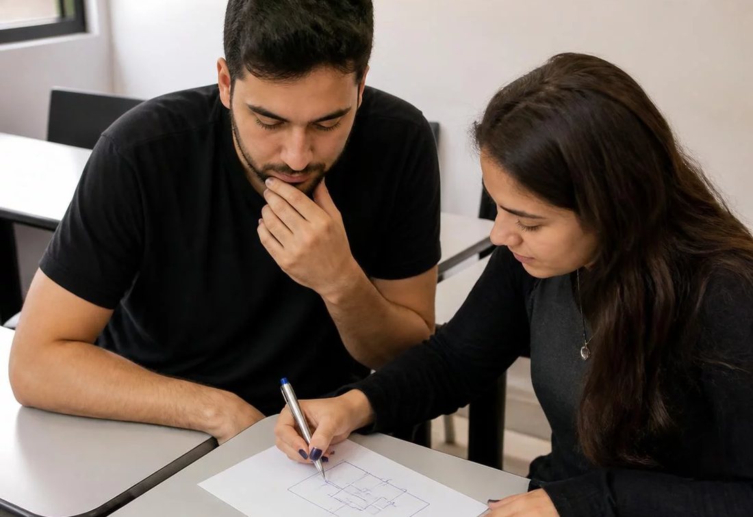 Colegas revendo no tablet as anotações do encontro anterior